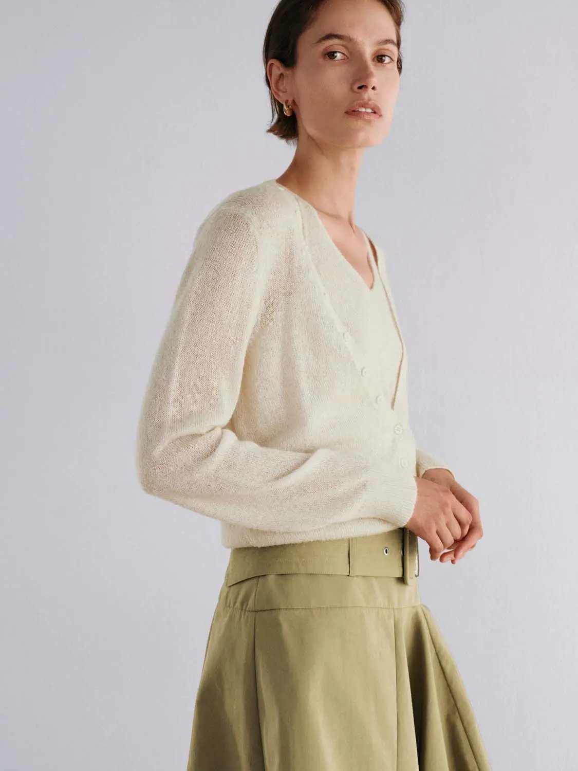 Layered V-neck Button Front Long Sleeve Cardigan