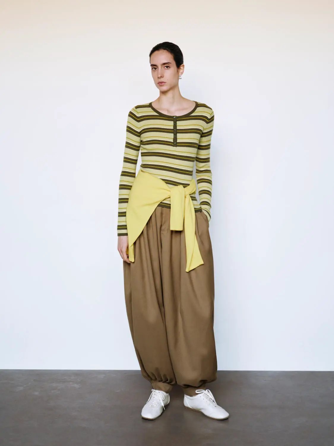 Striped Ribbed Long Sleeve Button Front T-Shirt