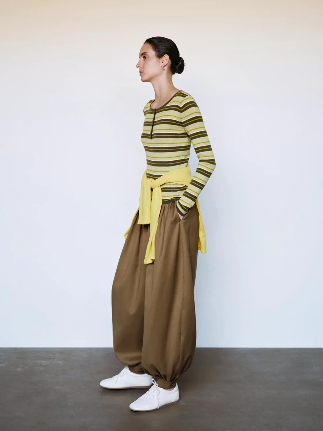 Striped Ribbed Long Sleeve Button Front T-Shirt