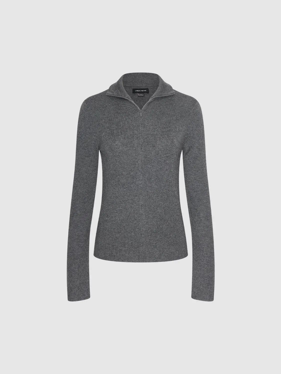 Fitted Ribbed Zip Neck Long Sleeve Knit Sweater