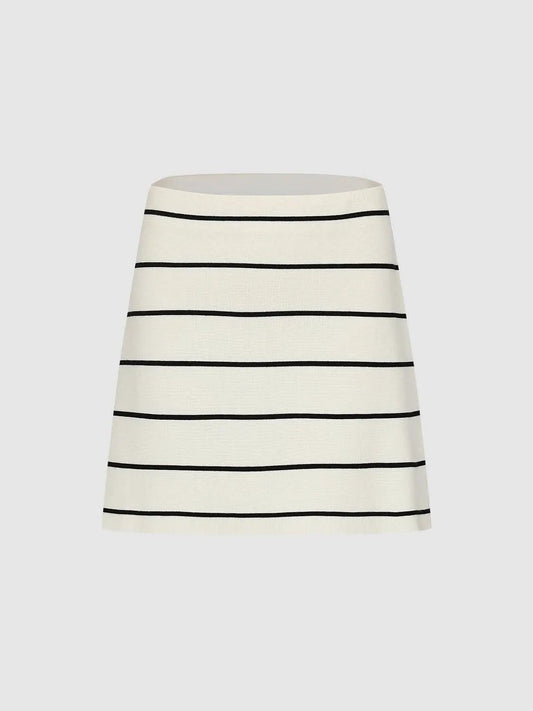 Horizontal Striped Mini Knit Skirt