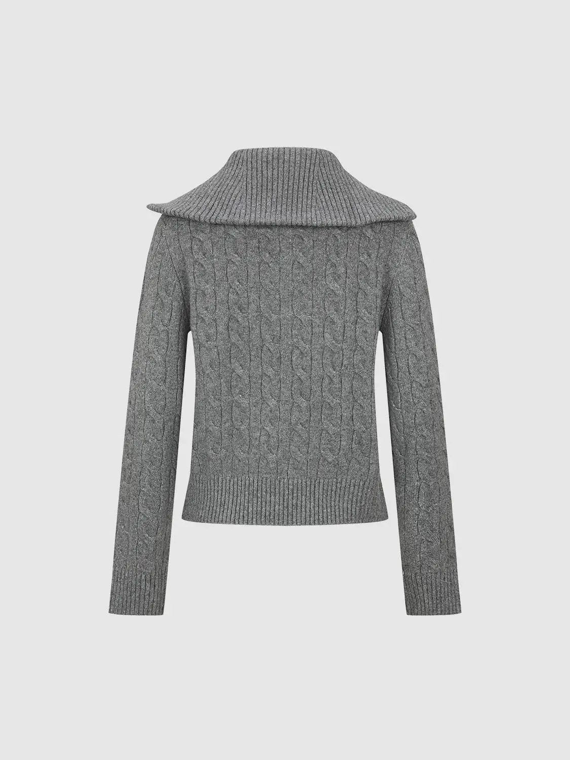 Cable Knit Fitted Long Sleeve Wide Collar Full Zip Jacket