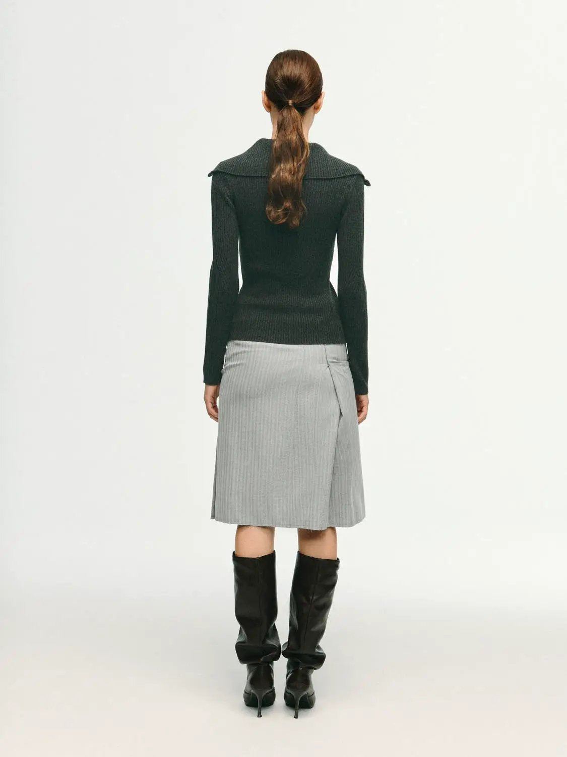 Ribbed Half-zip Long Sleeve Fitted Sweater