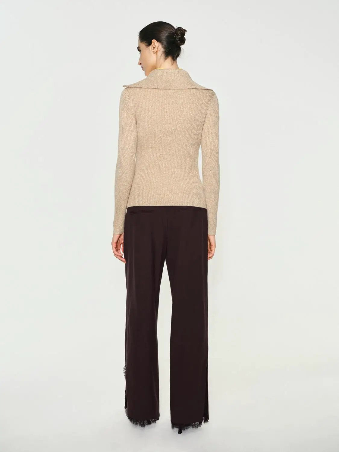 Ribbed Half-zip Long Sleeve Fitted Sweater