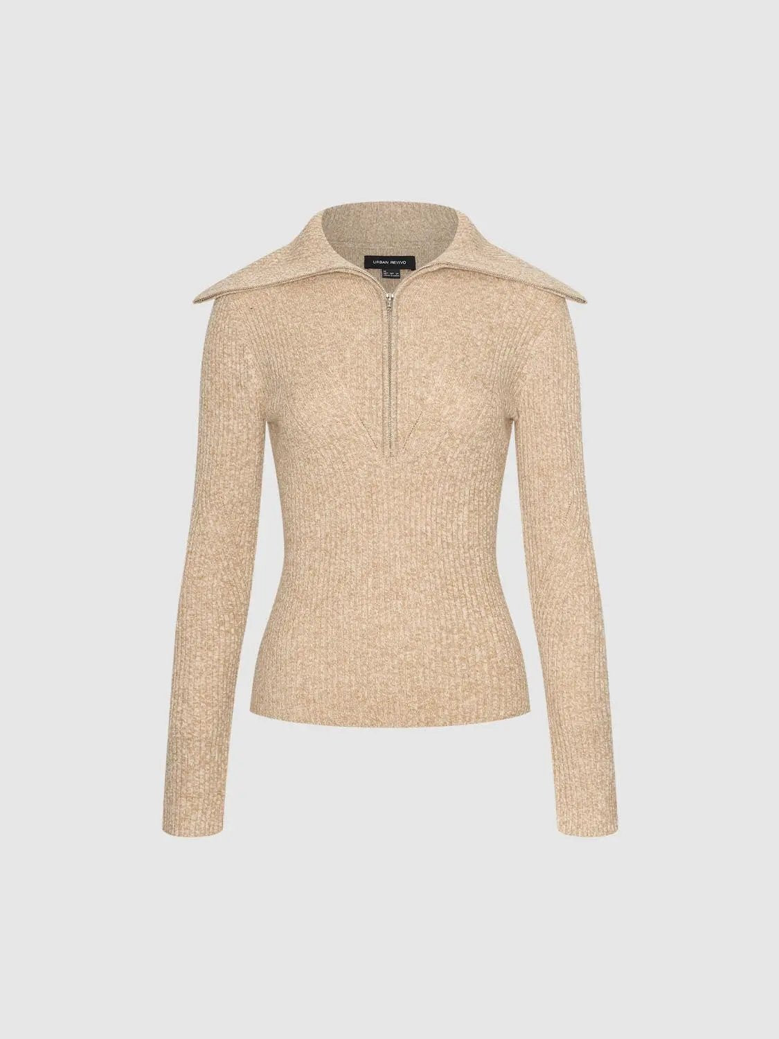 Ribbed Half-zip Long Sleeve Fitted Sweater