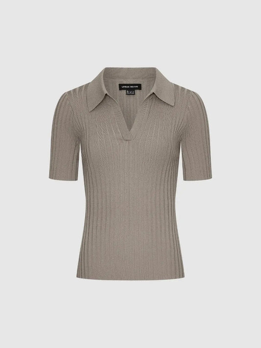 Ribbed Short Sleeve Polo Knit