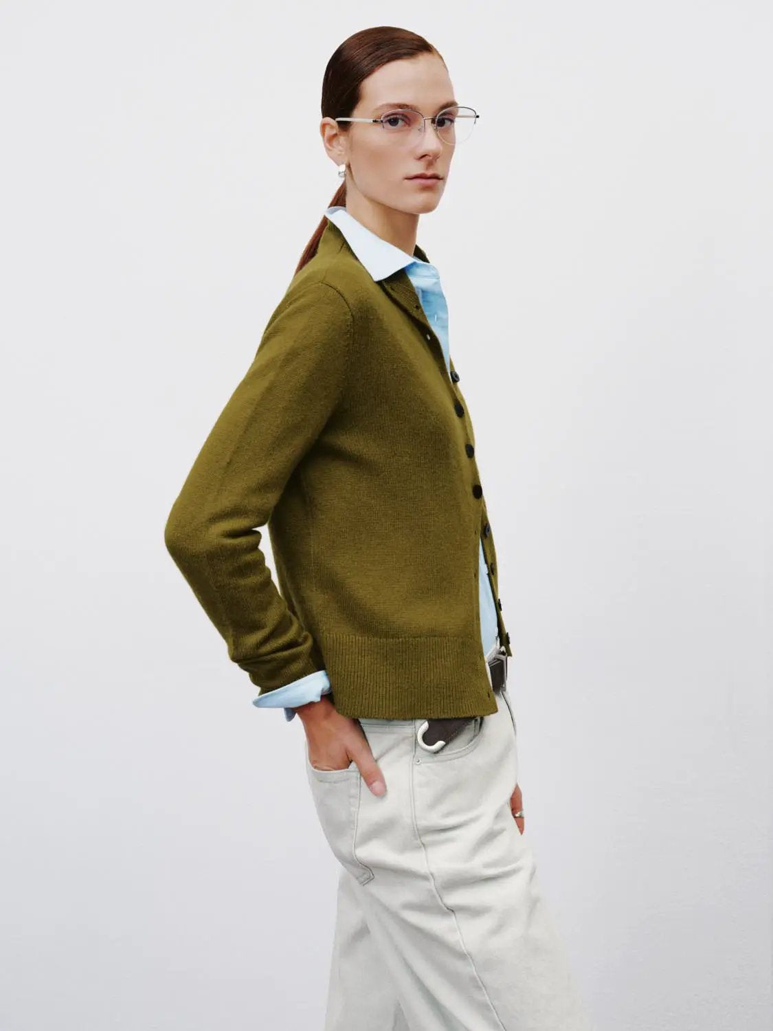 Button Front Mock Neck Long Sleeve Ribbed Knit Cardigan