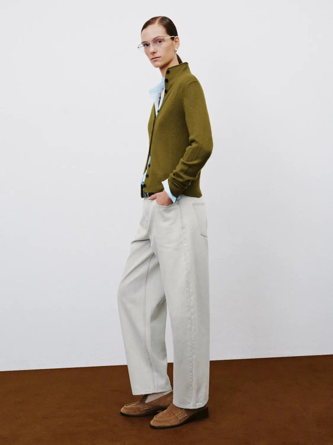 Button Front Mock Neck Long Sleeve Ribbed Knit Cardigan