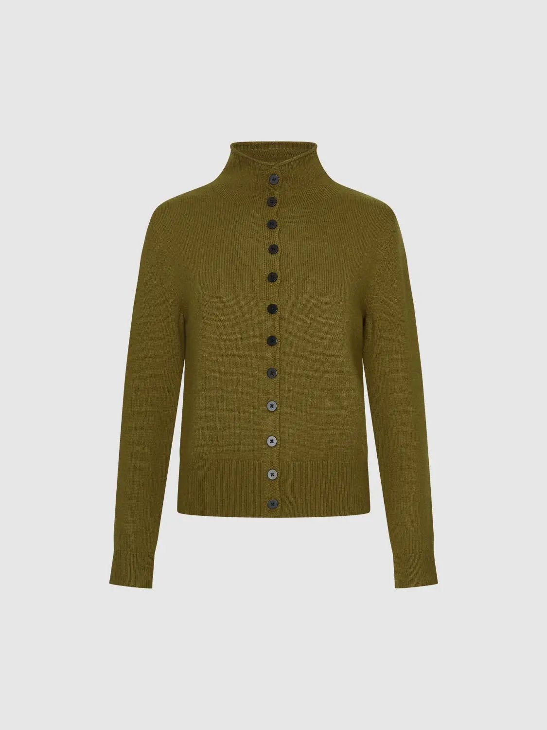 Button Front Mock Neck Long Sleeve Ribbed Knit Cardigan