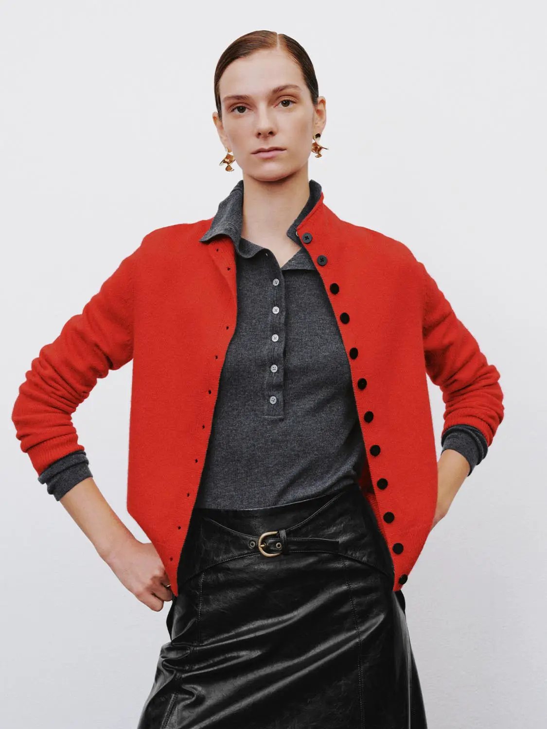 Button Front Mock Neck Long Sleeve Ribbed Knit Cardigan