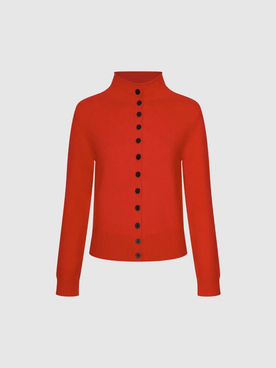 Button Front Mock Neck Long Sleeve Ribbed Knit Cardigan