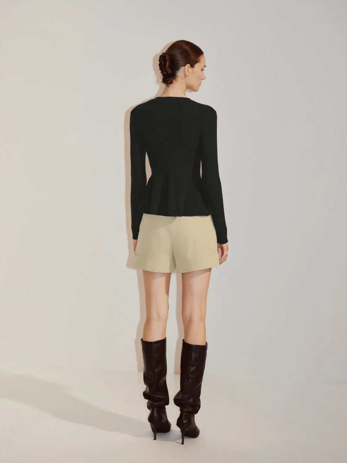 Ribbed Knit Button Front Crew Neck Long Sleeve Cardigan