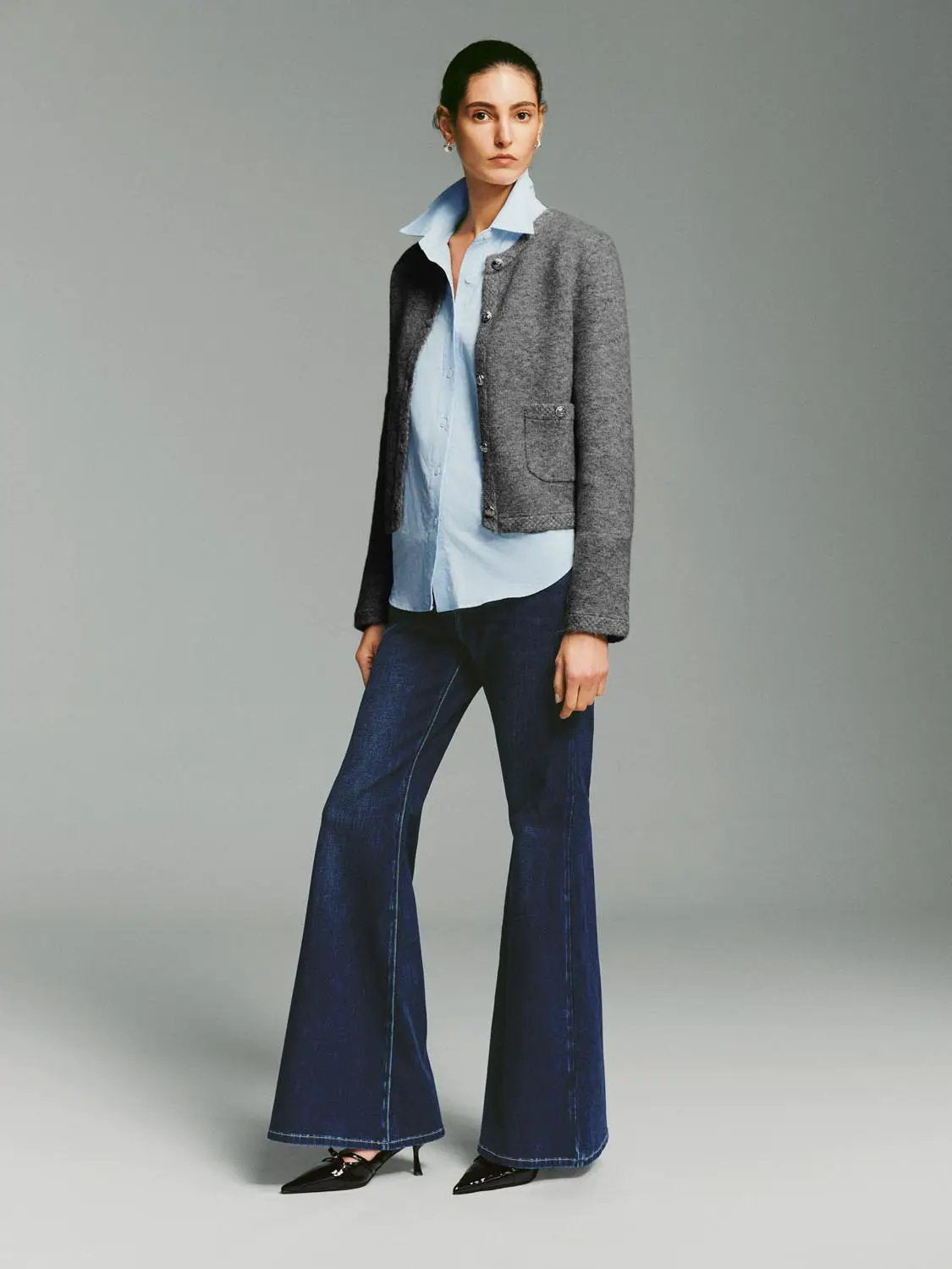 Crew Neck Button Front Long Sleeve Knitwear Jacket