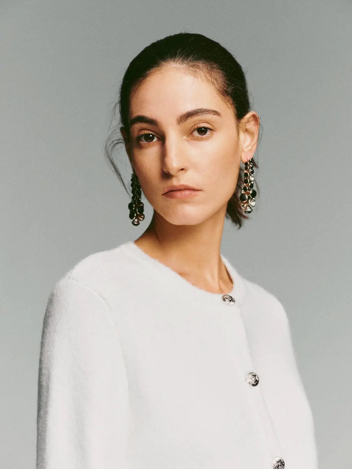 Crew Neck Button Front Long Sleeve Knitwear Jacket