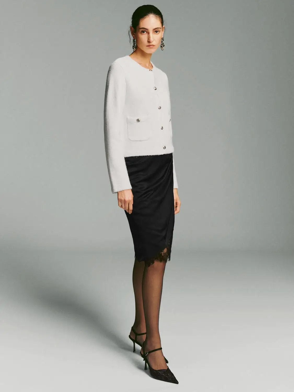 Crew Neck Button Front Long Sleeve Knitwear Jacket