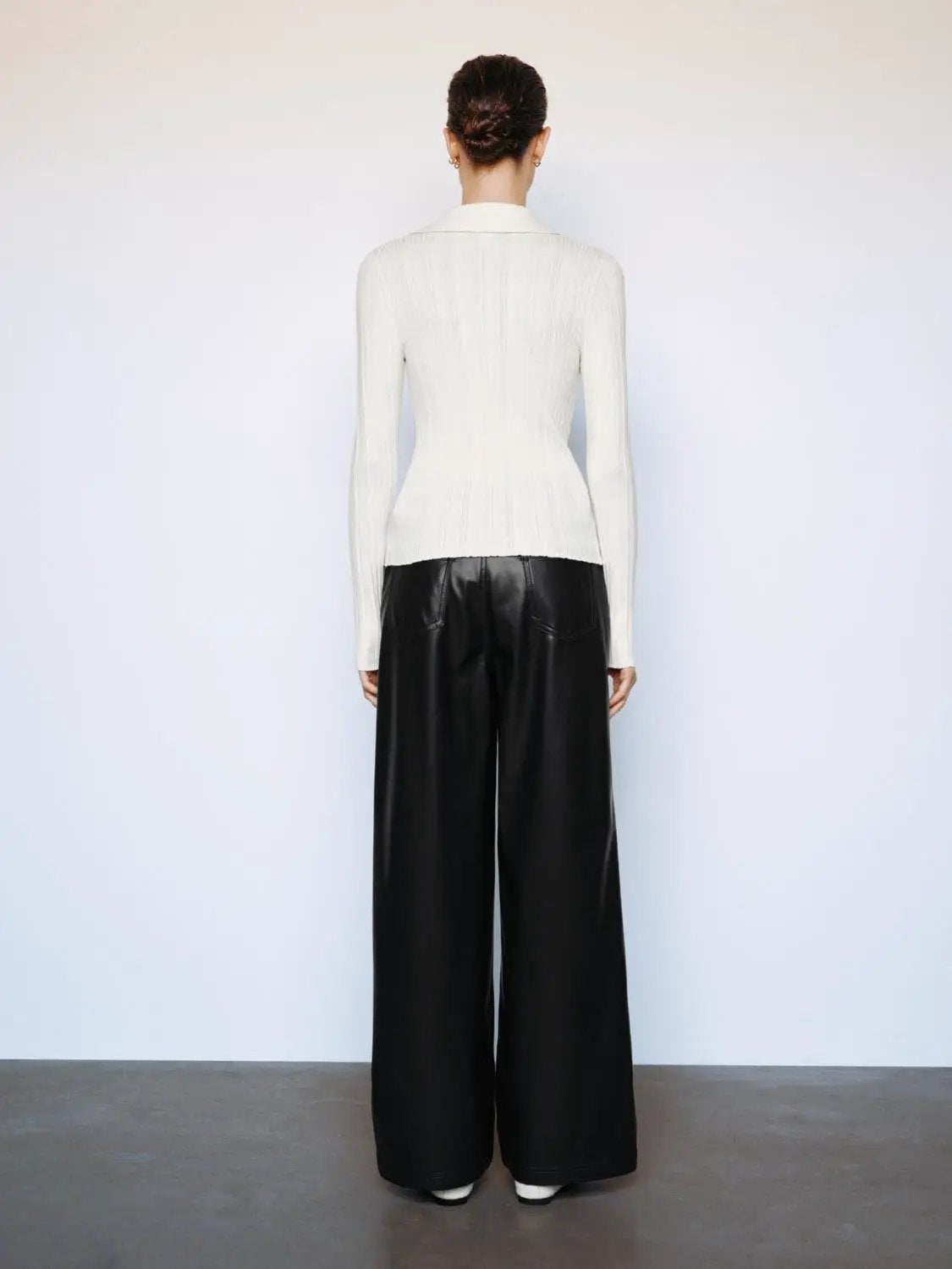 Ribbed Fitted Polo Collar Long Sleeve Sweater