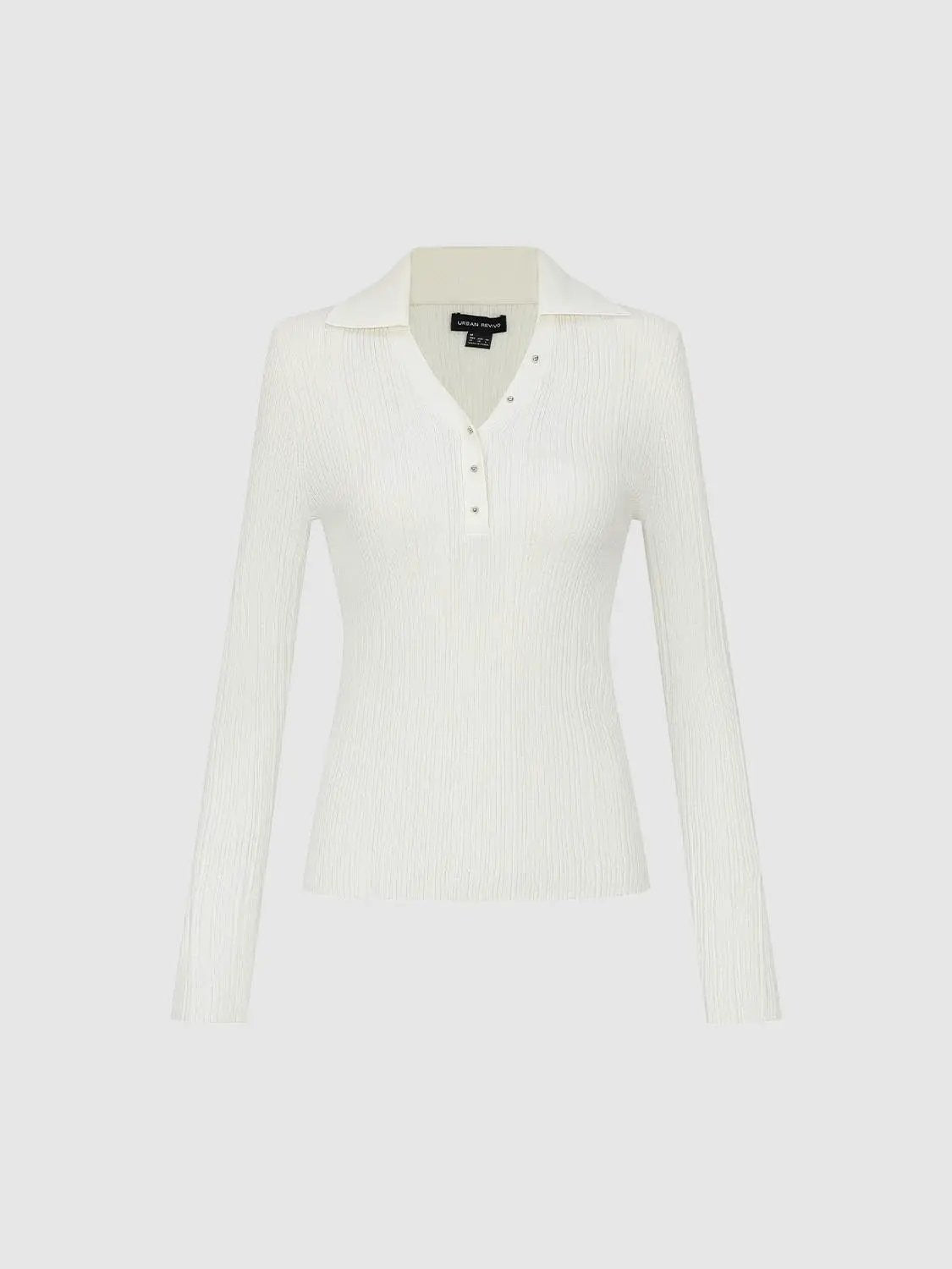 Ribbed Fitted Polo Collar Long Sleeve Sweater
