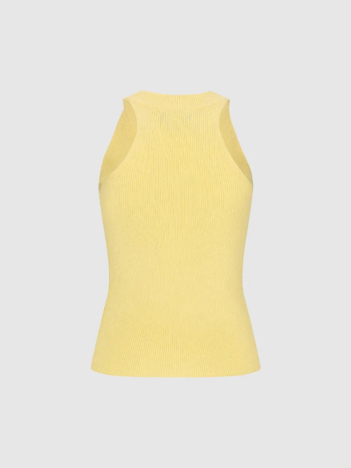 Ribbed Button Front Fitted V-Neck Sleeveless Knit Vest