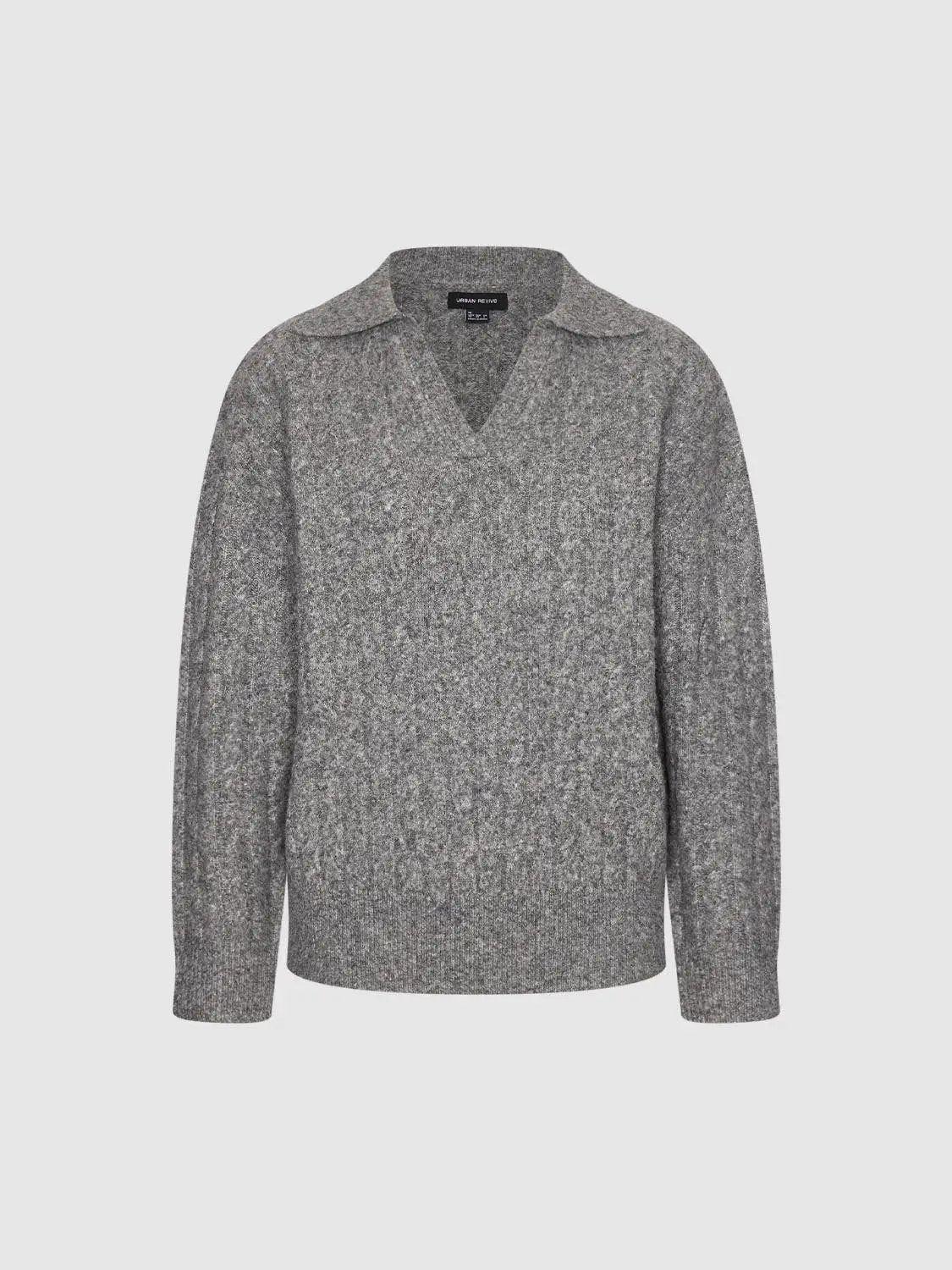 Textured V-neck Shirt Collar Long Sleeve Sweater