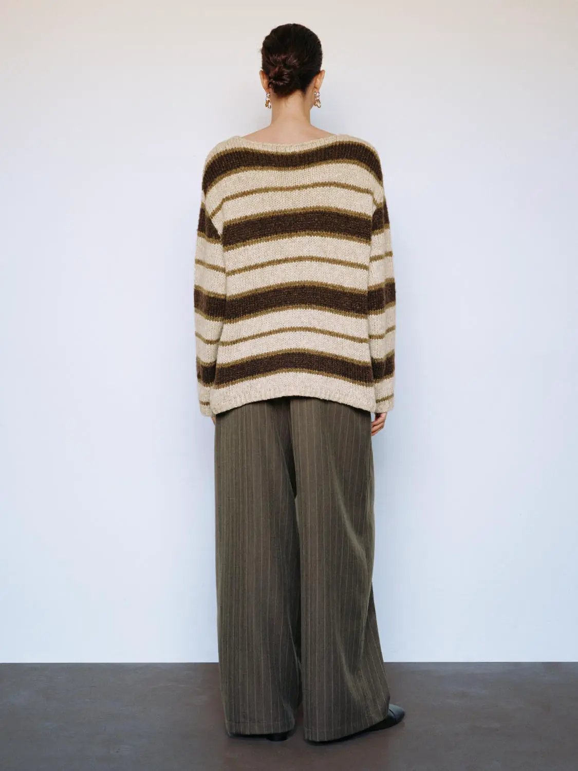 Knit Striped Oversized Boat Neck Long Sleeve Sweater