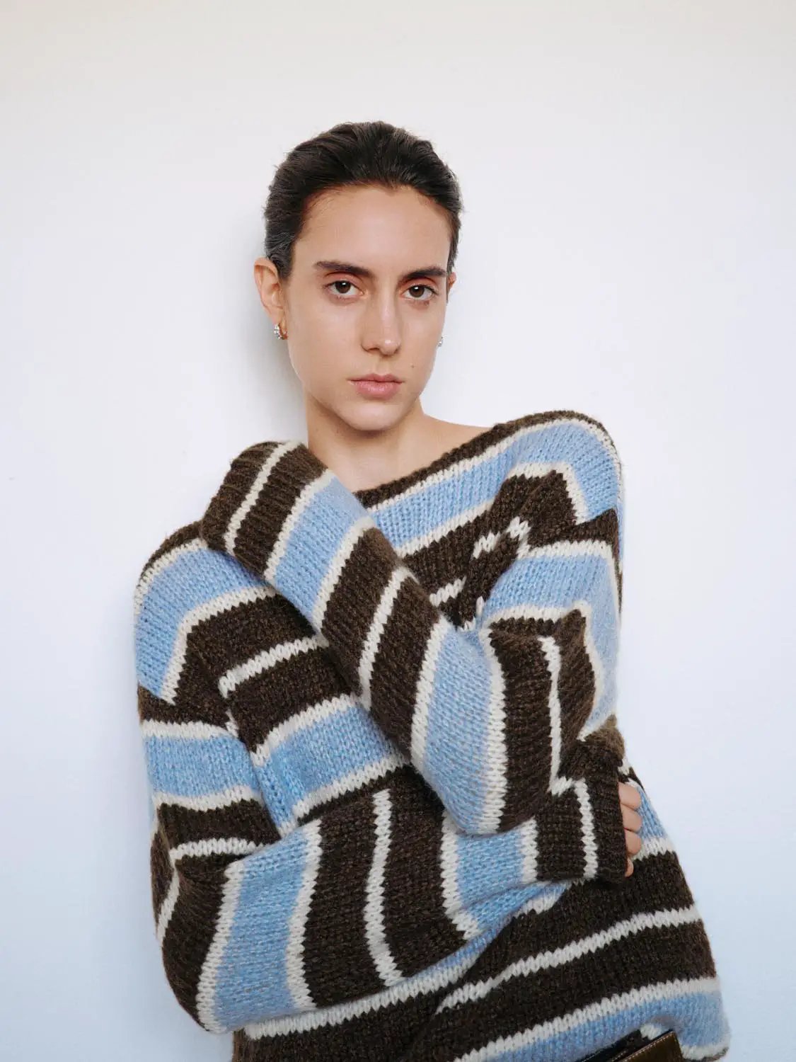 Knit Striped Oversized Boat Neck Long Sleeve Sweater