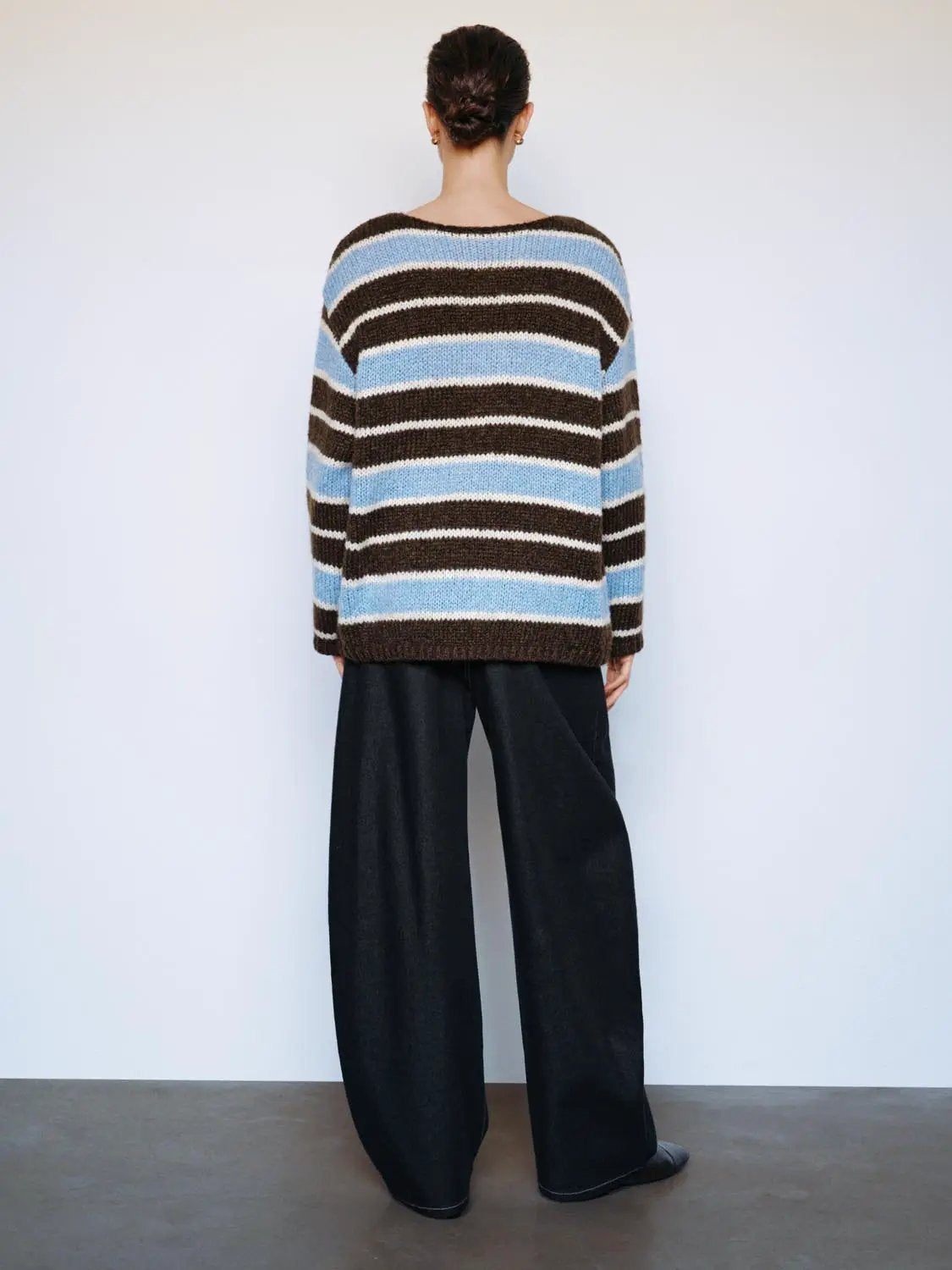 Knit Striped Oversized Boat Neck Long Sleeve Sweater