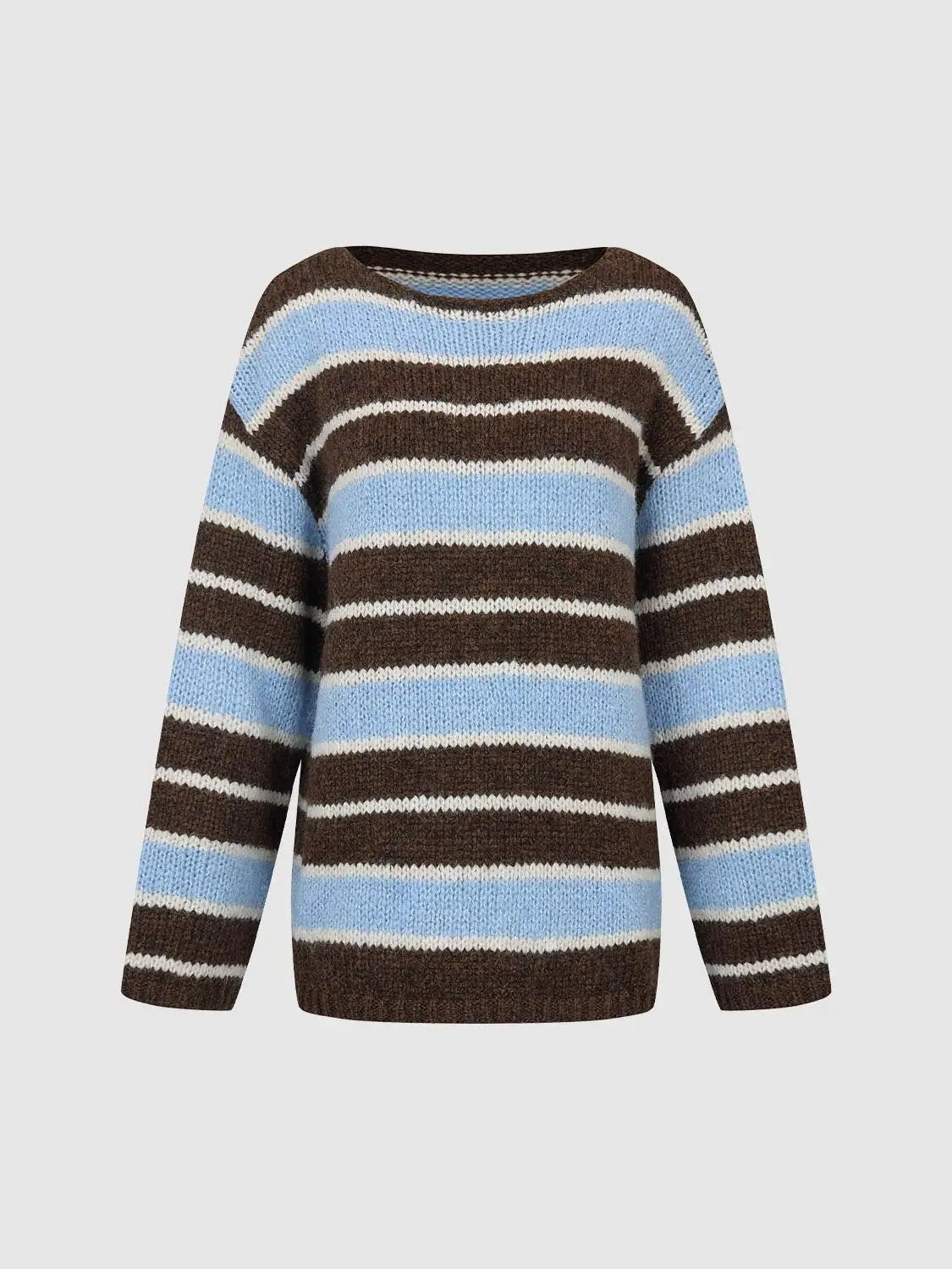 Knit Striped Oversized Boat Neck Long Sleeve Sweater