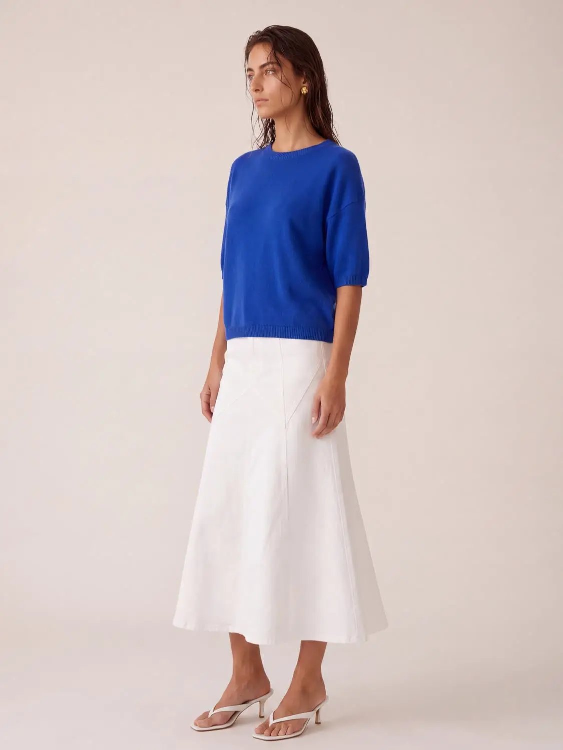 Ribbed Oversized Crew Neck Short Sleeve Knit Sweater