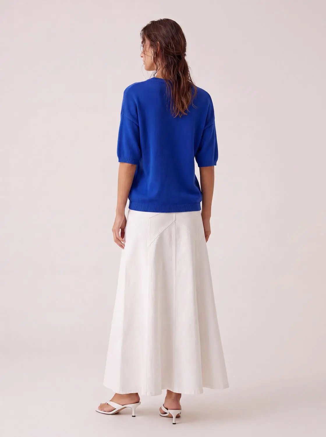 Ribbed Oversized Crew Neck Short Sleeve Knit Sweater