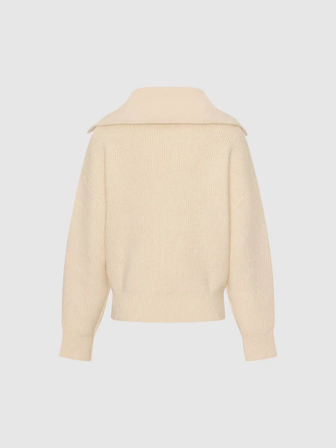 Ribbed Knit Half-Zip Polo Collar Long Sleeve Pullover