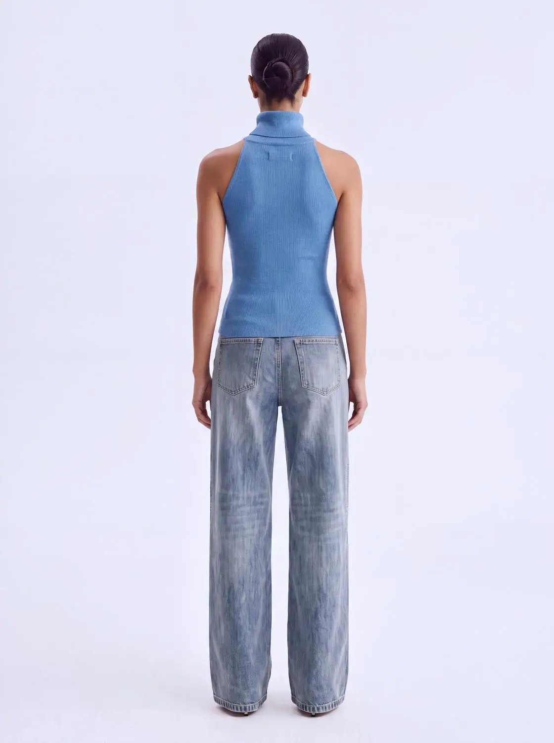 Fitted Ribbed Mock Neck Sleeveless Knit Tank Top