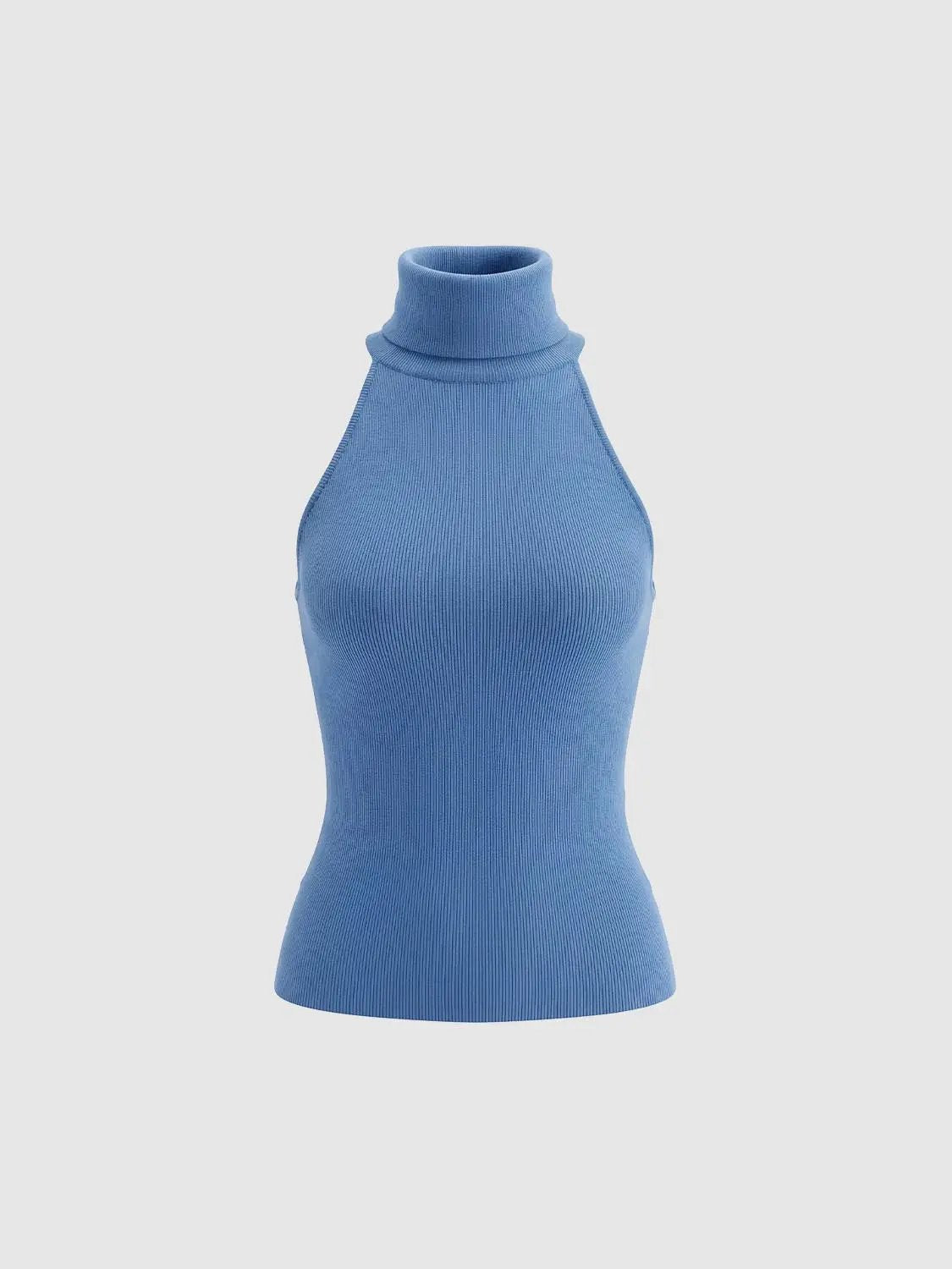 Fitted Ribbed Mock Neck Sleeveless Knit Tank Top