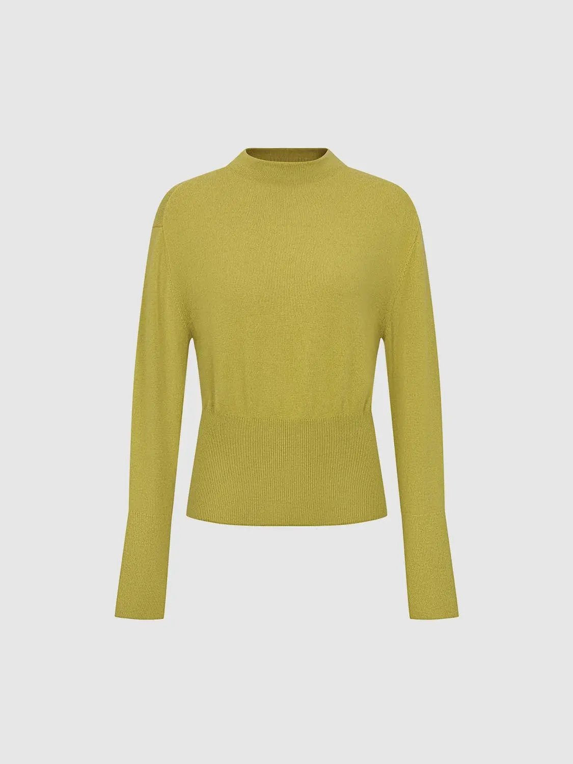 Ribbed Fitted Mock Neck Long Sleeve Knit T-Shirt