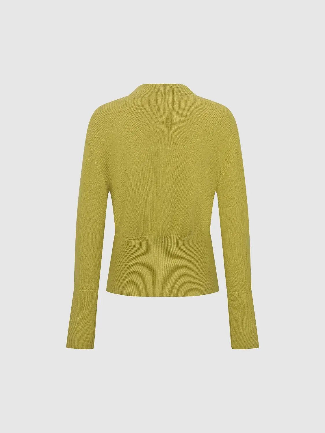 Ribbed Fitted Mock Neck Long Sleeve Knit T-Shirt