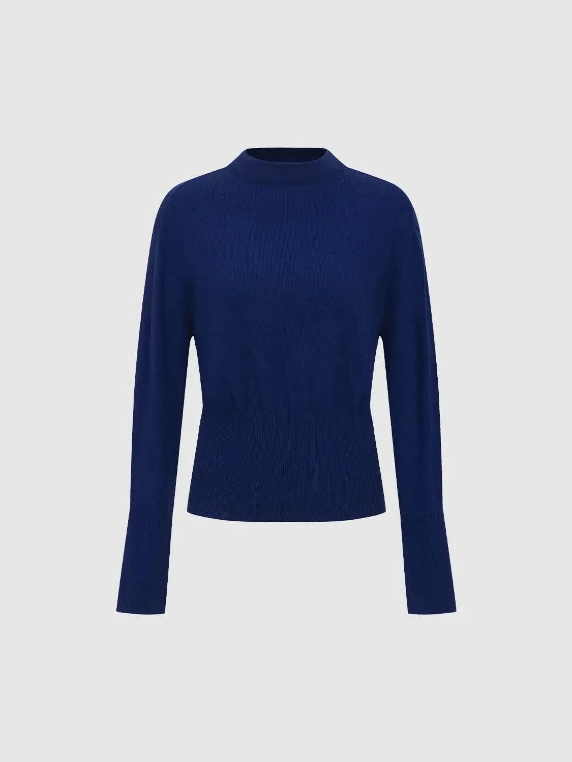 Ribbed Fitted Mock Neck Long Sleeve Knit T-Shirt