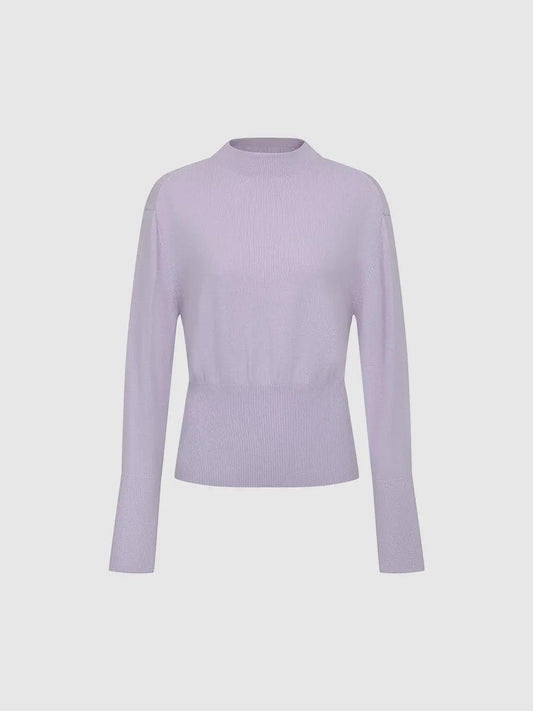 Ribbed Fitted Mock Neck Long Sleeve Knit T-Shirt