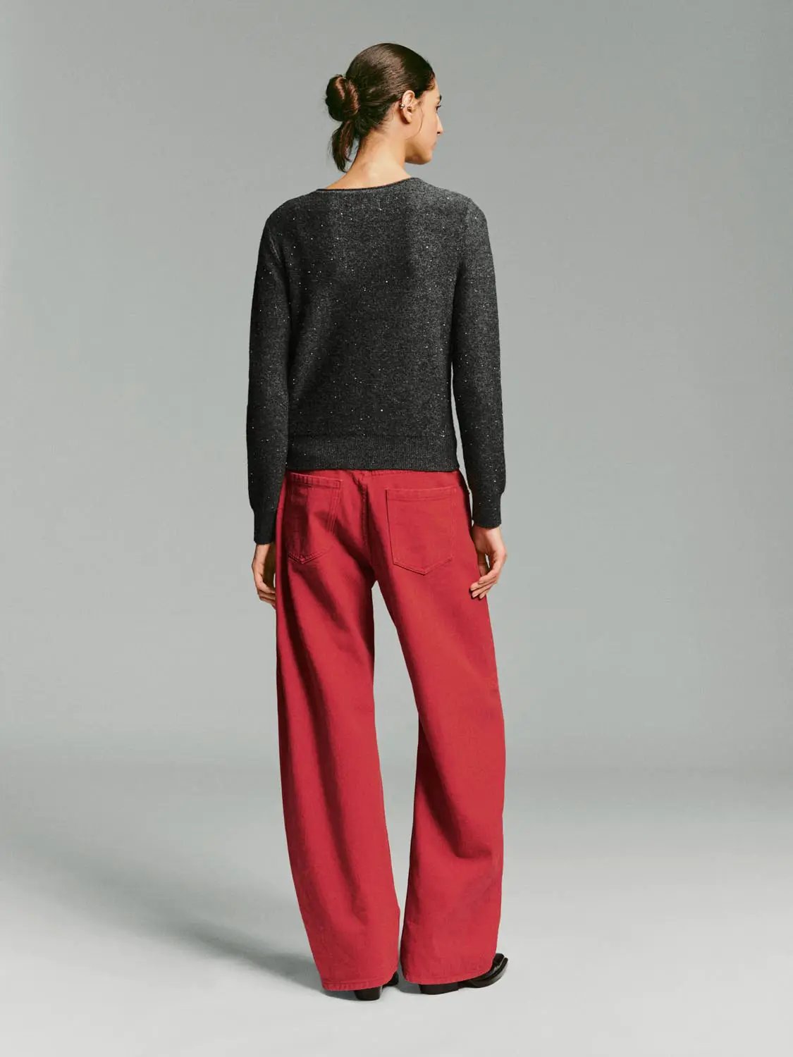 Textured Dotted Ribbed V-neck Long Sleeve Pullover