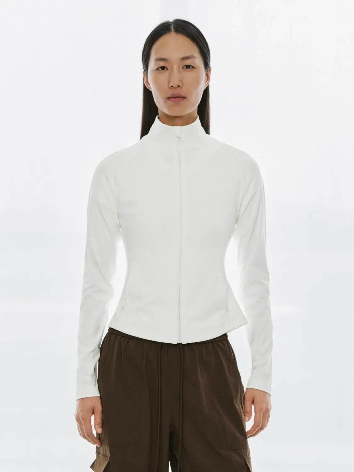 Full Front Zip Fitted Mock Neck Long Sleeve Jacket