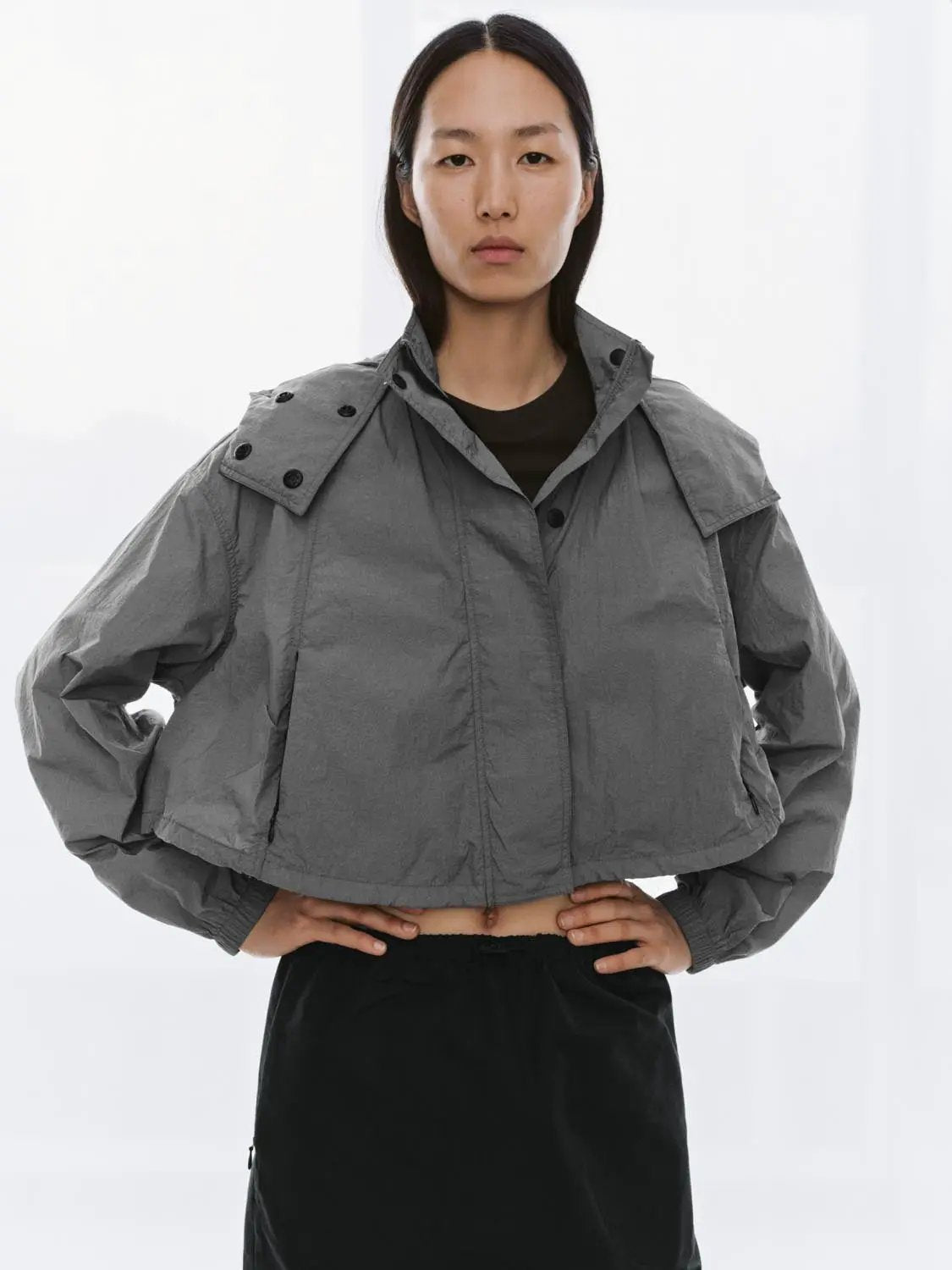 Cropped Long Sleeve Button Detail Jacket