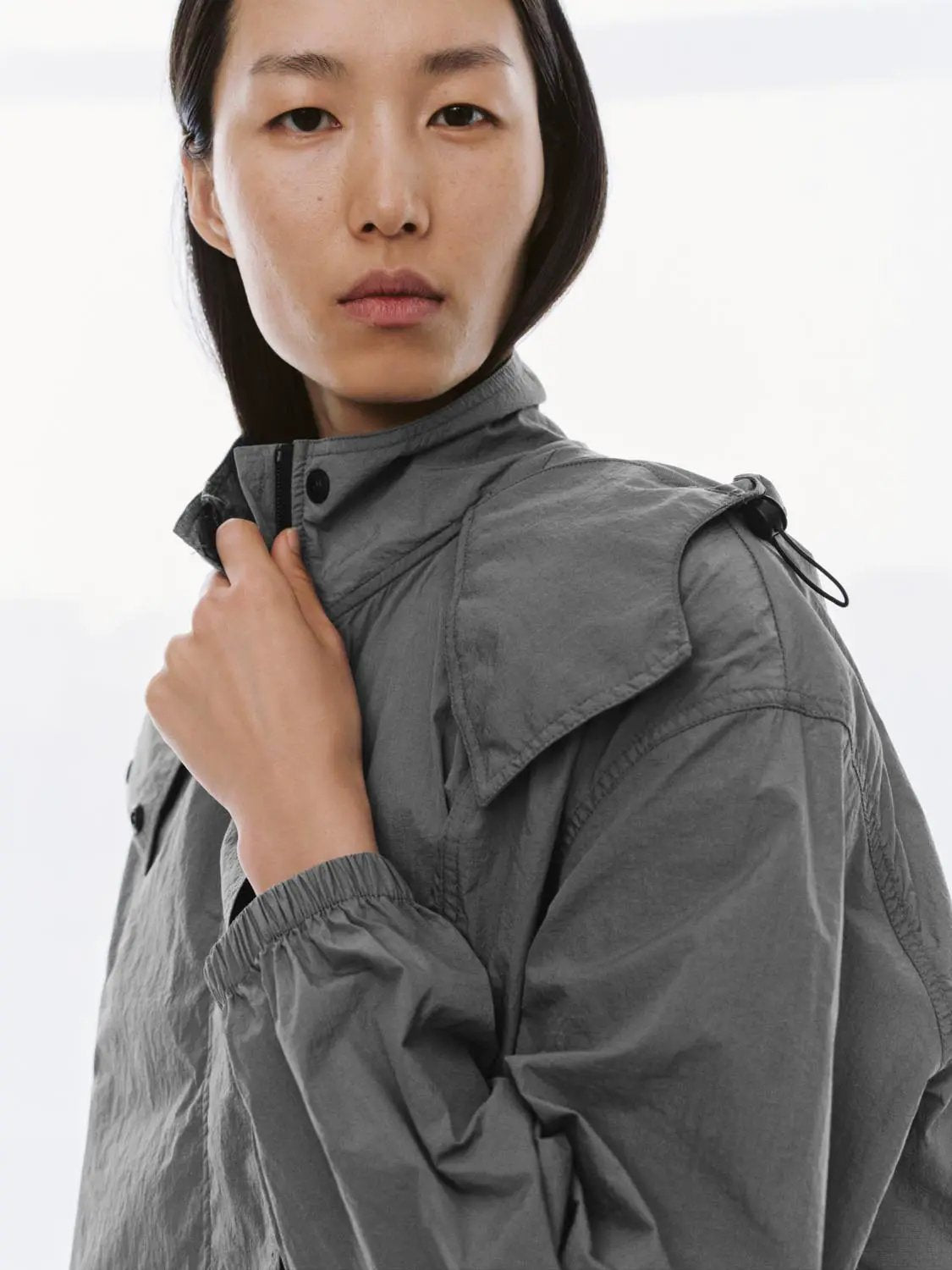 Cropped Long Sleeve Button Detail Jacket