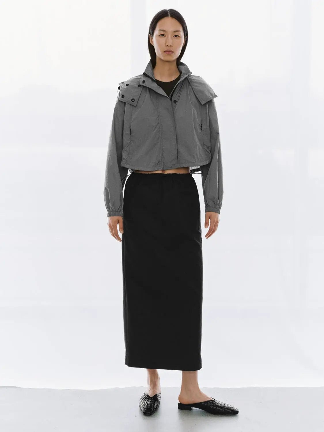 Cropped Long Sleeve Button Detail Jacket
