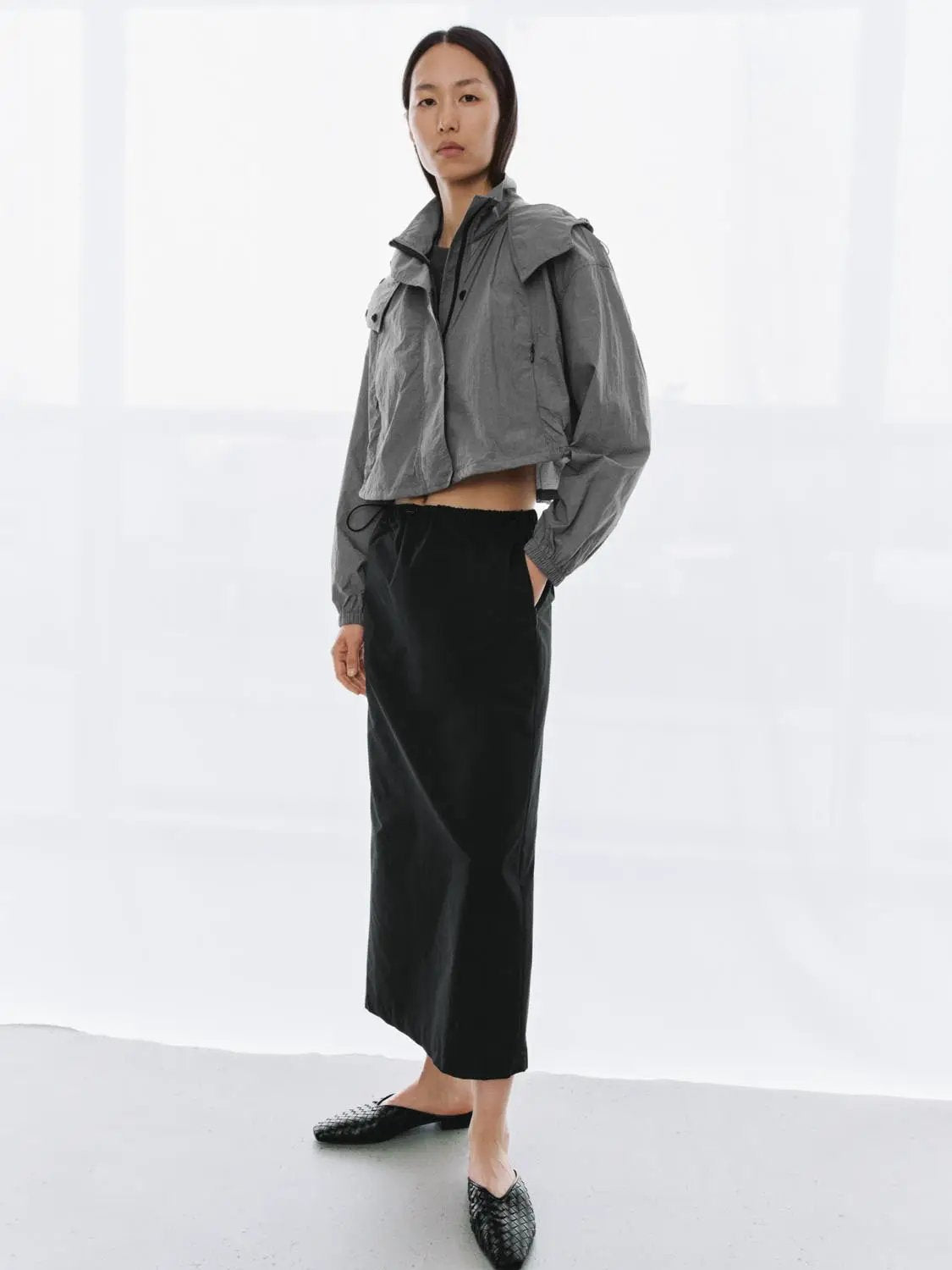 Cropped Long Sleeve Button Detail Jacket