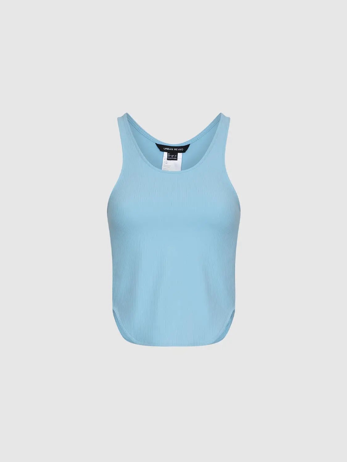 Ribbed Fitted Sleeveless Curved Hem Tank Top