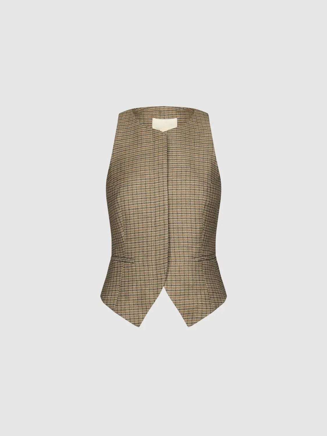 Checked Tailored Sleeveless Linen Blend Vest