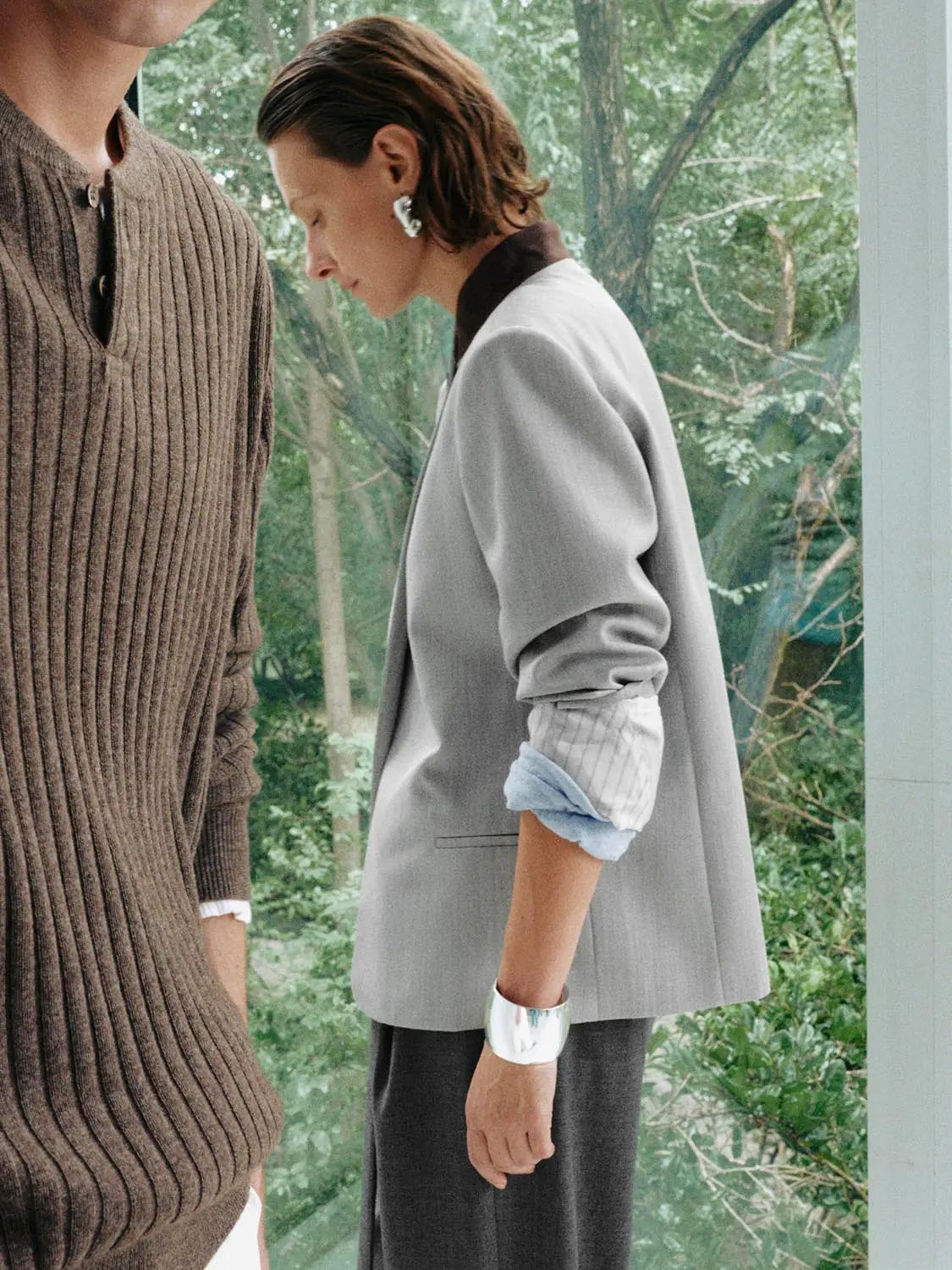 Contrast Collar Single Button Tailored Long Sleeve Blazer