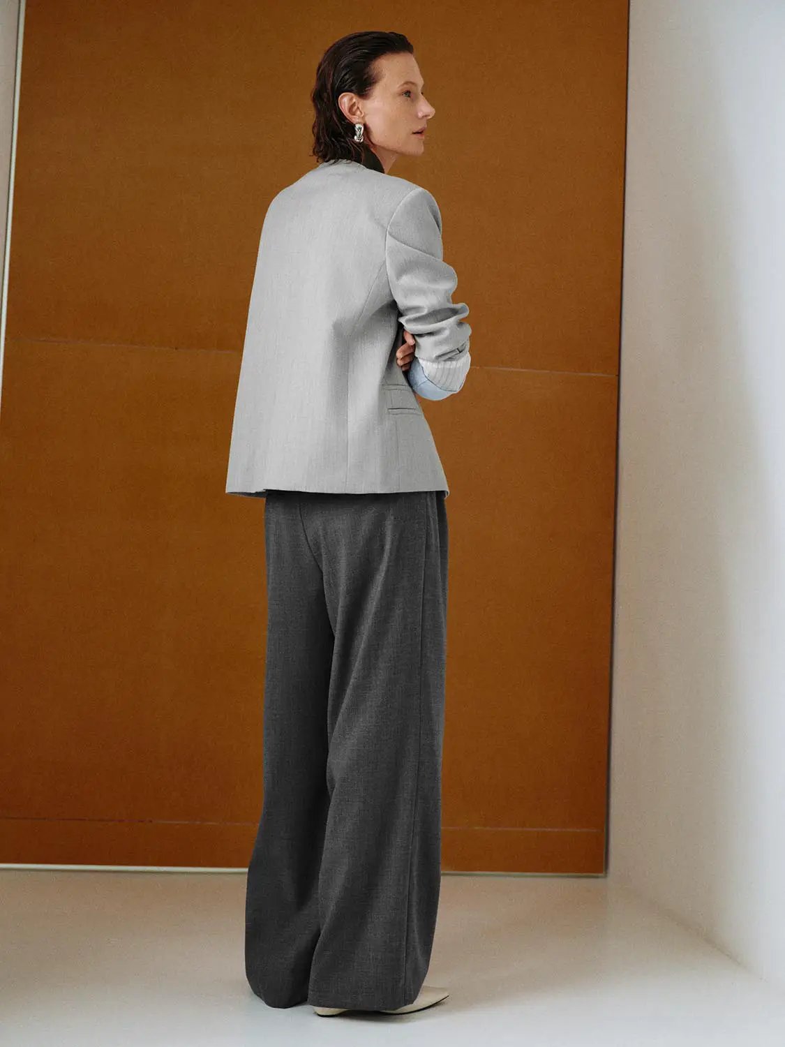 Contrast Collar Single Button Tailored Long Sleeve Blazer