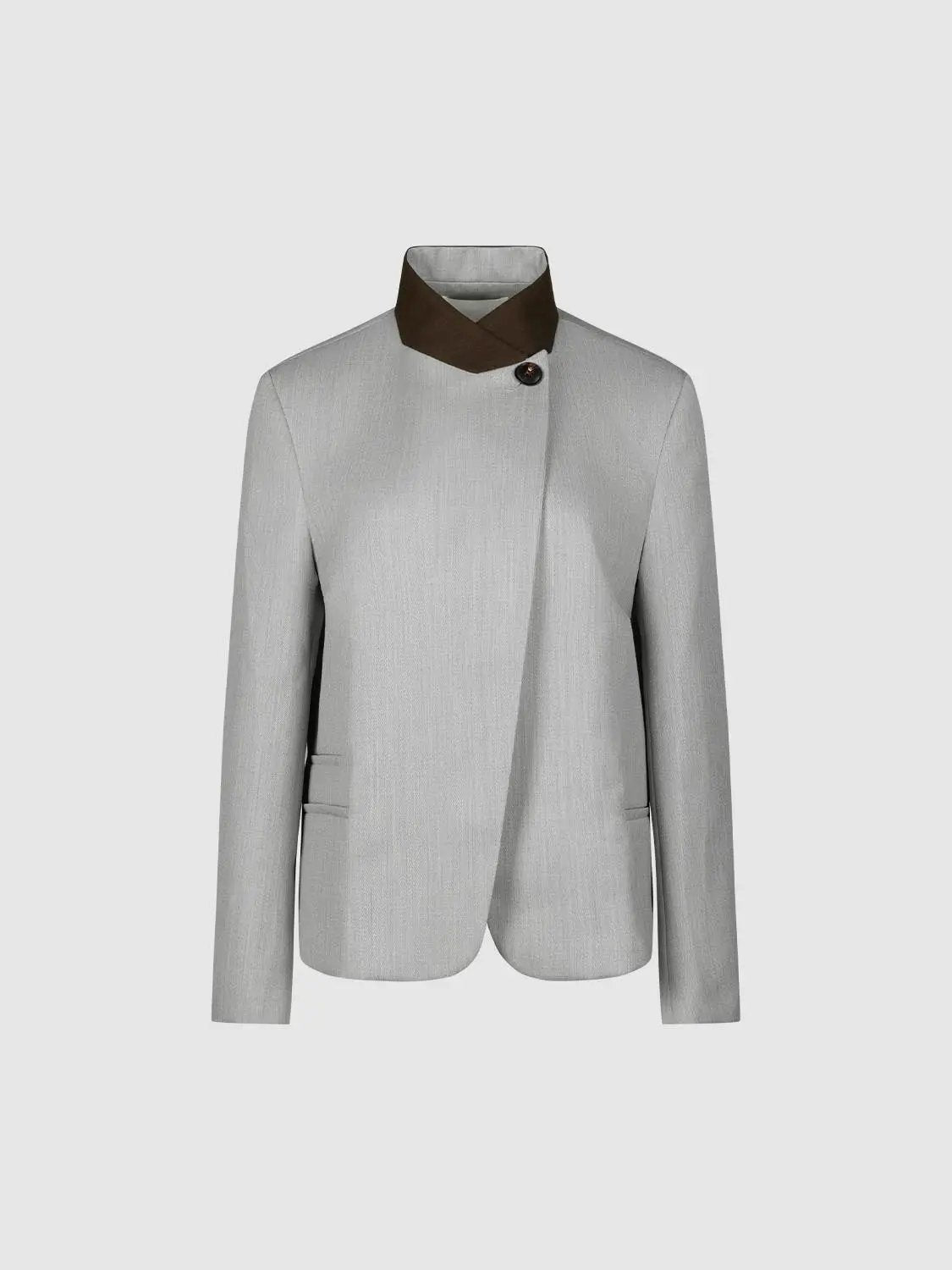 Contrast Collar Single Button Tailored Long Sleeve Blazer