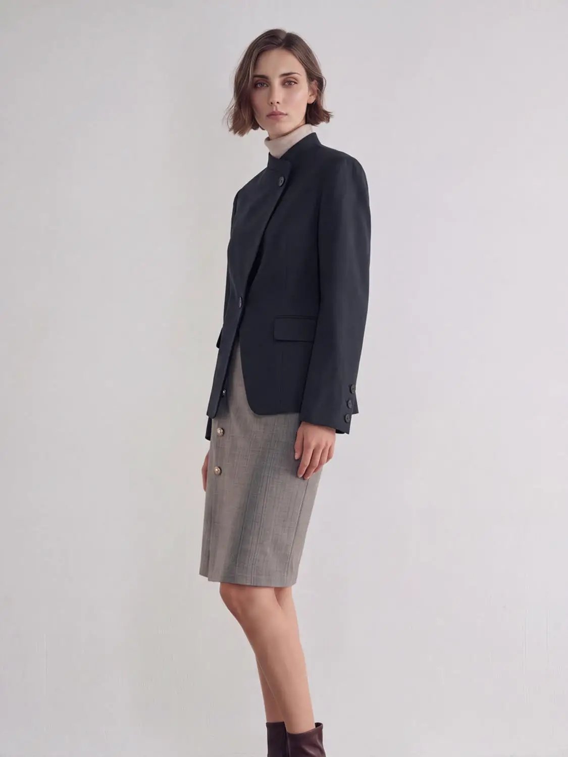 Band Collar Tailored Long Sleeve Blazer