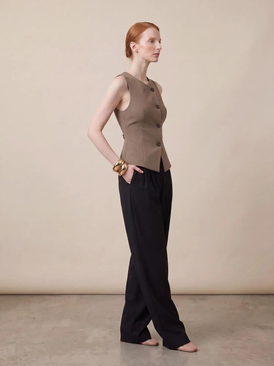 V-neck Button Front Fitted Sleeveless Vest