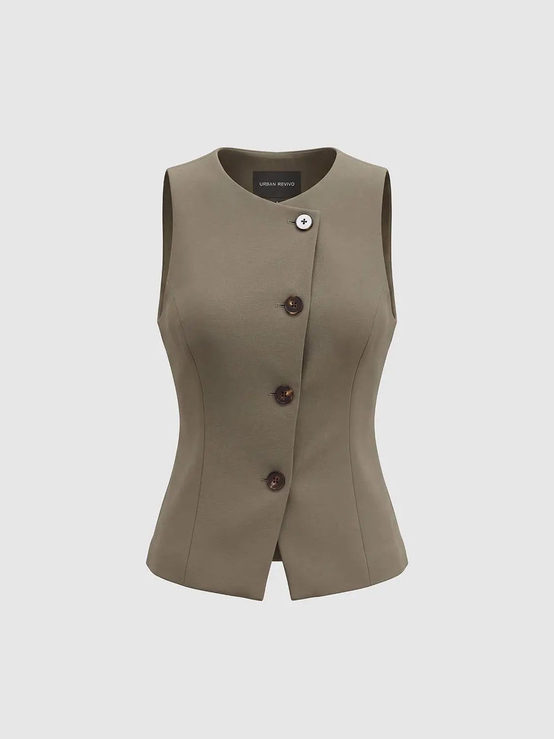 V-neck Button Front Fitted Sleeveless Vest